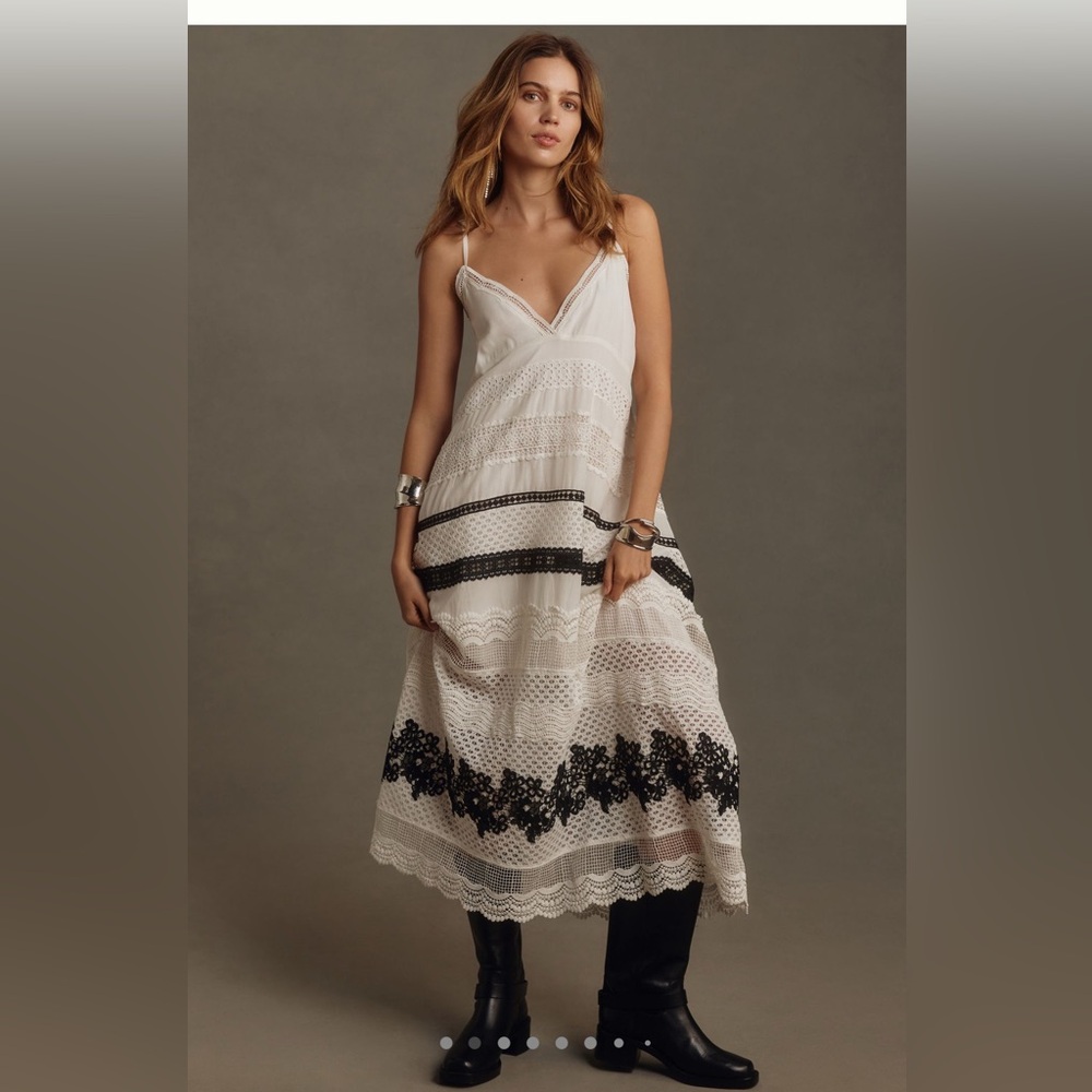 Anthropologie sleeveless V-neck lace midi dress